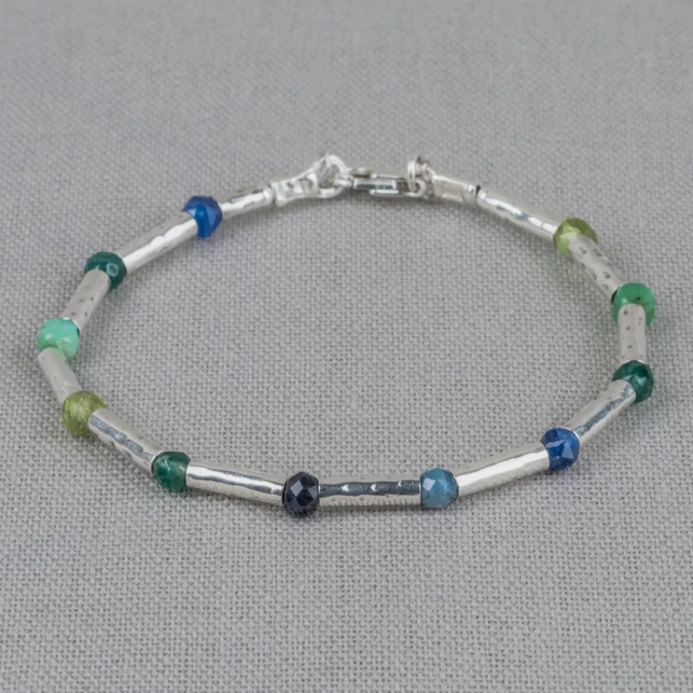 Jéh Jewels Silver | Edelsteine-Armband aus silbernen blauen Regenbogen-Edelsteinen