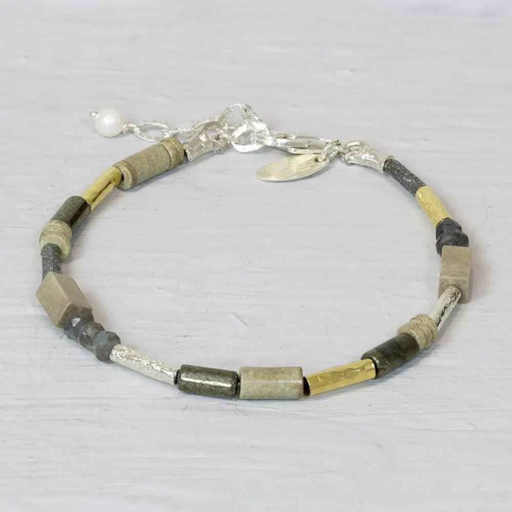 Jéh Jewels Tubes | Touch Of Gold-Armbandröhren mit Howlith, Labradorit und Hämatit