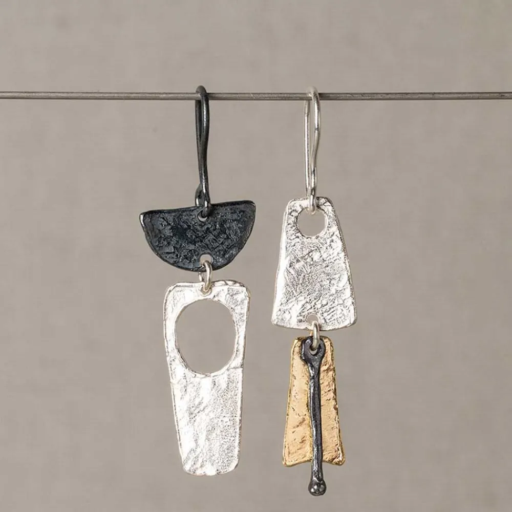 Jéh Jewels Touch Of Gold | Ohrhänger-Asymmetrischer, polygonaler Ohrring aus Silber, Oxy, vergoldet