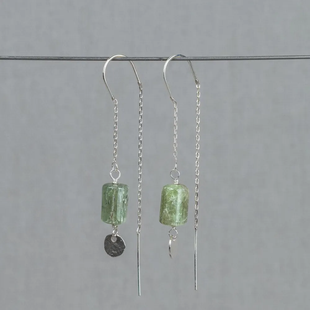 Jéh Jewels Silver | Edelsteine-Durchziehohrring + grüner Kyanit