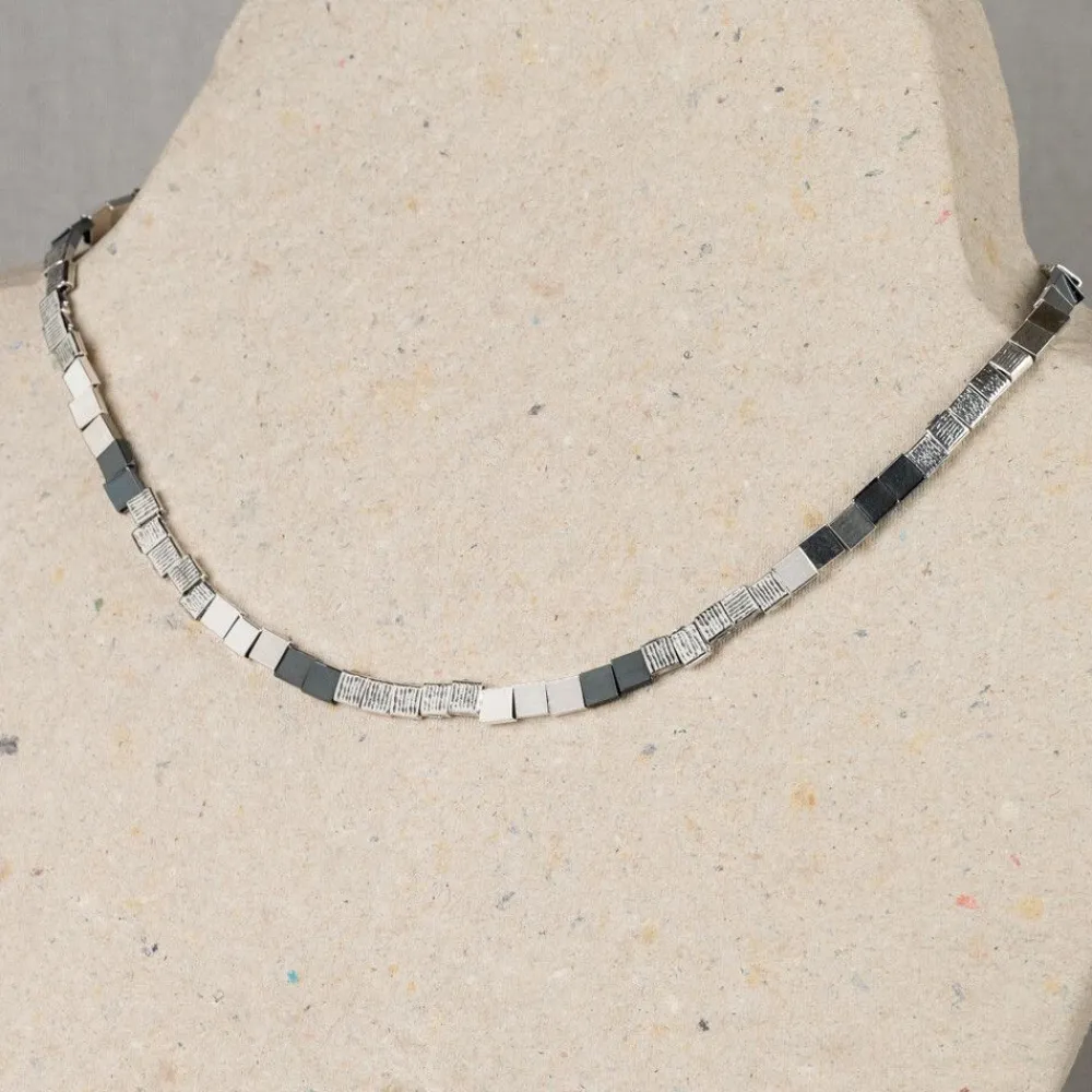 Jéh Jewels Silver-Halskette 45 cm Silberblöcke + Oxy