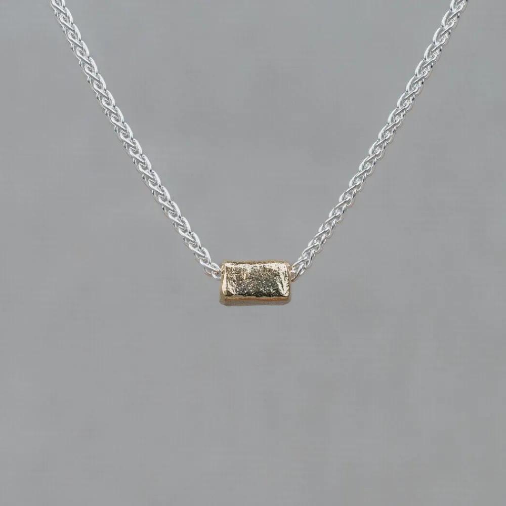 Jéh Jewels Touch Of Gold | Fine Line-Halskette aus Weißsilber + 9-Karat-Fass