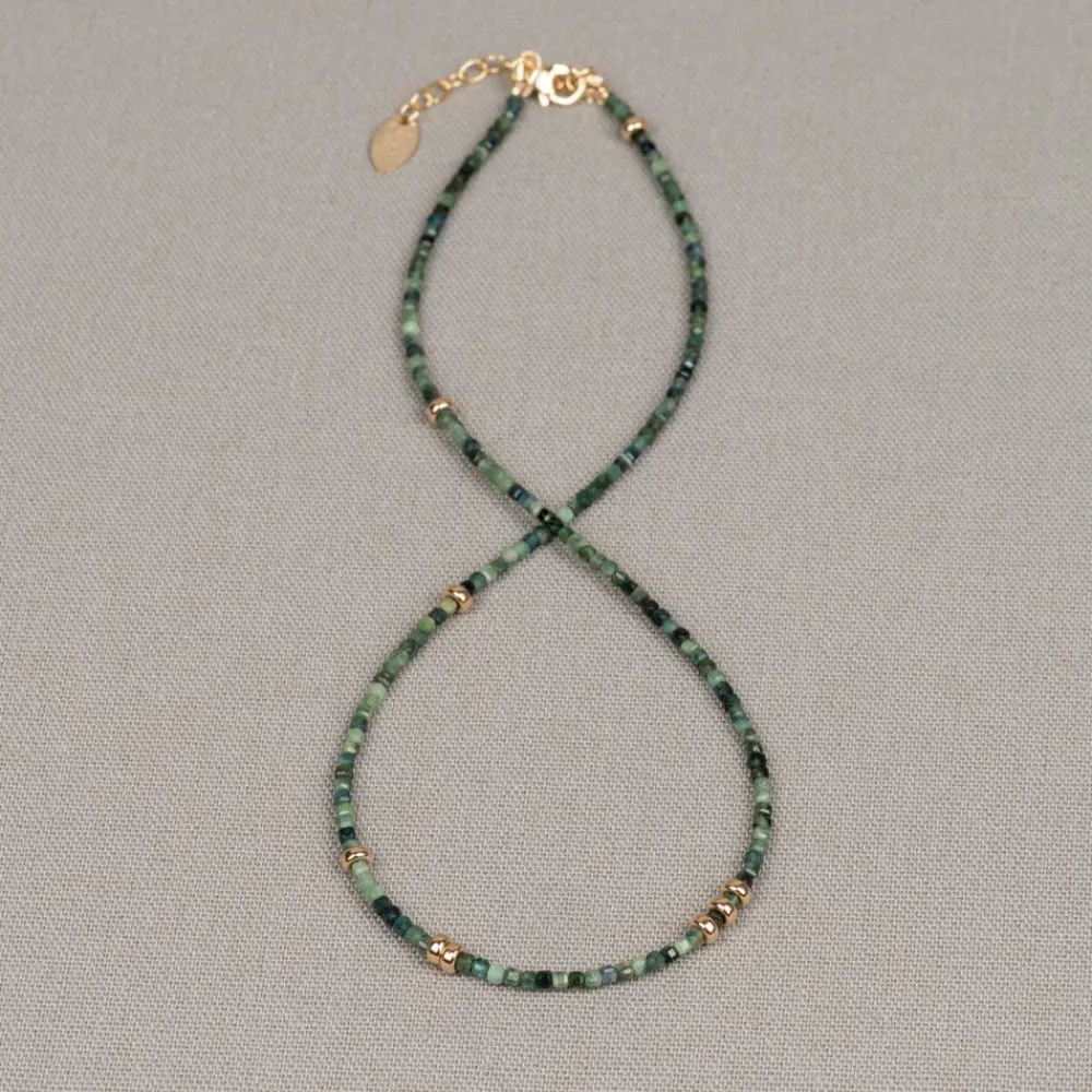 Jéh Jewels Touch Of Gold | Edelsteine-Halskette grüner Turmalin + vergoldete Scheiben