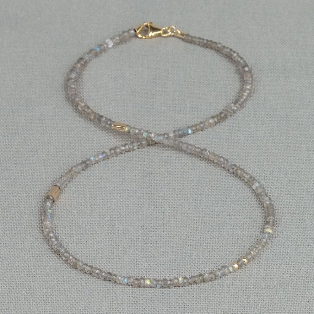 Jéh Jewels Touch Of Gold | Edelsteine-Halskette Labradorit mit goldgefüllten Röhren und Kugeln
