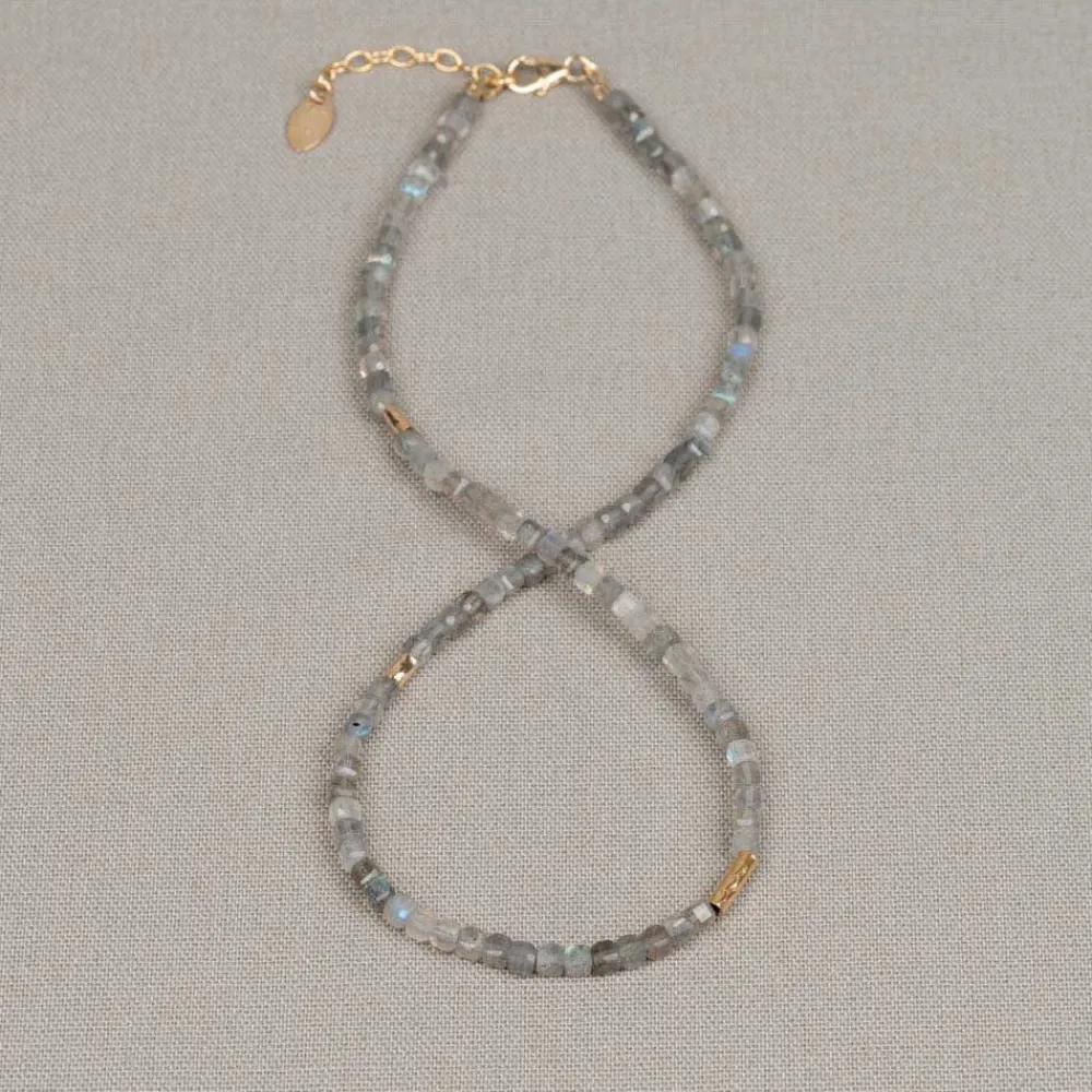 Jéh Jewels Touch Of Gold | Edelsteine-Halskette Labradorit quadratisch + Goldfilled