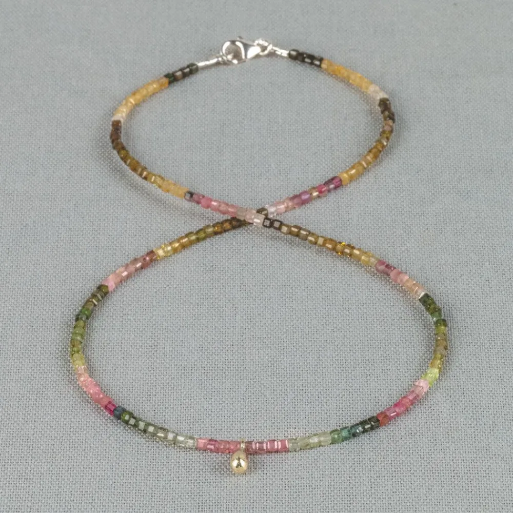 Jéh Jewels Touch Of Gold | Edelsteine-Halskette Mehrfarbiger Turmalin + 9-Karat-Spule