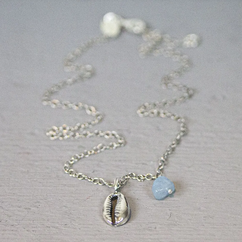 Jéh Jewels Silver | Edelsteine-Halskette Muschelschale Silber Oxy + Aquamarin