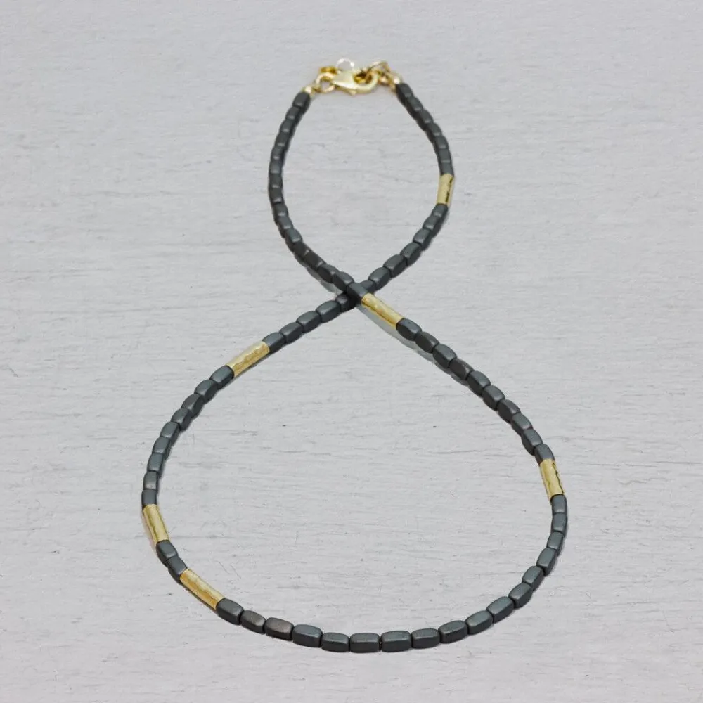 Jéh Jewels Tubes | Touch Of Gold-Halskette natürlicher Hämatit + Goldfilled