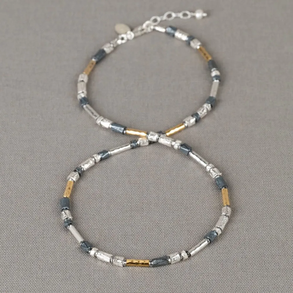 Jéh Jewels Tubes | Touch Of Gold-Halskette Silber Oxy + Goldfilled 42 cm