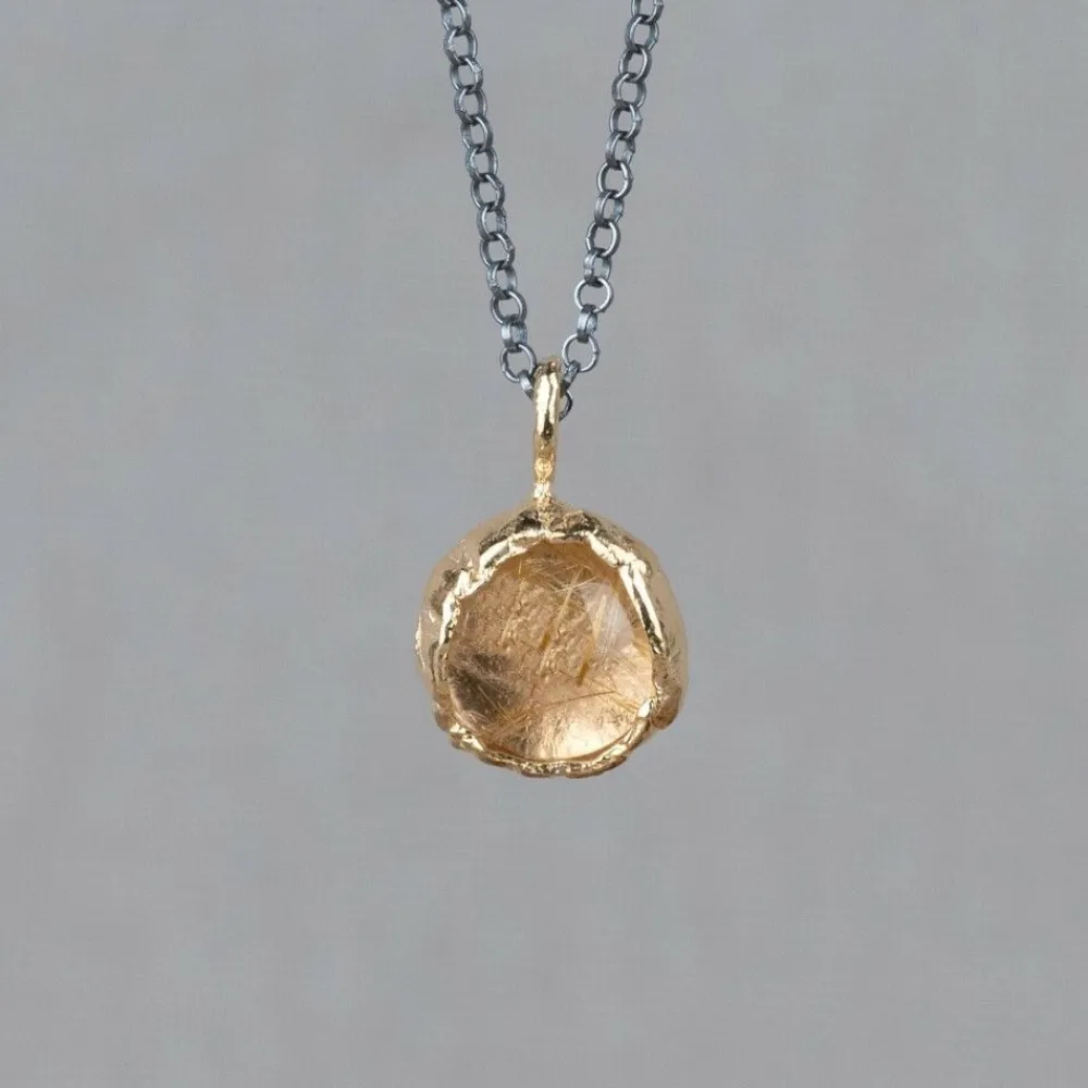 Jéh Jewels Touch Of Gold | Edelsteine-Halskette Silber Oxy + hänger vergoldet + Rutilquarz