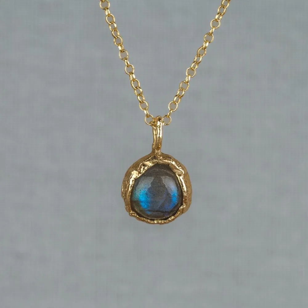 Jéh Jewels Touch Of Gold | Edelsteine-Halskette versilbert + Anhänger plattiert + Labradorit