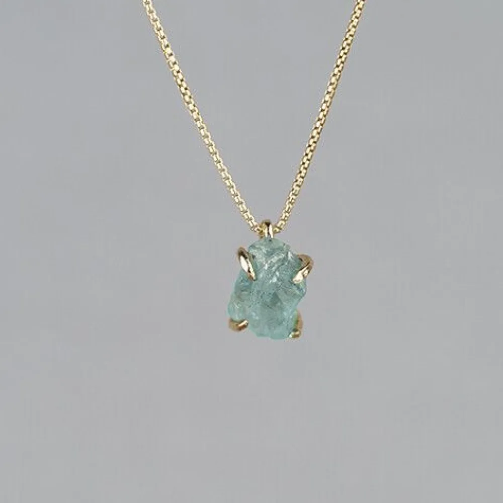 Jéh Jewels Touch Of Gold | Edelsteine-Halskette versilbert + roher Aquamarin