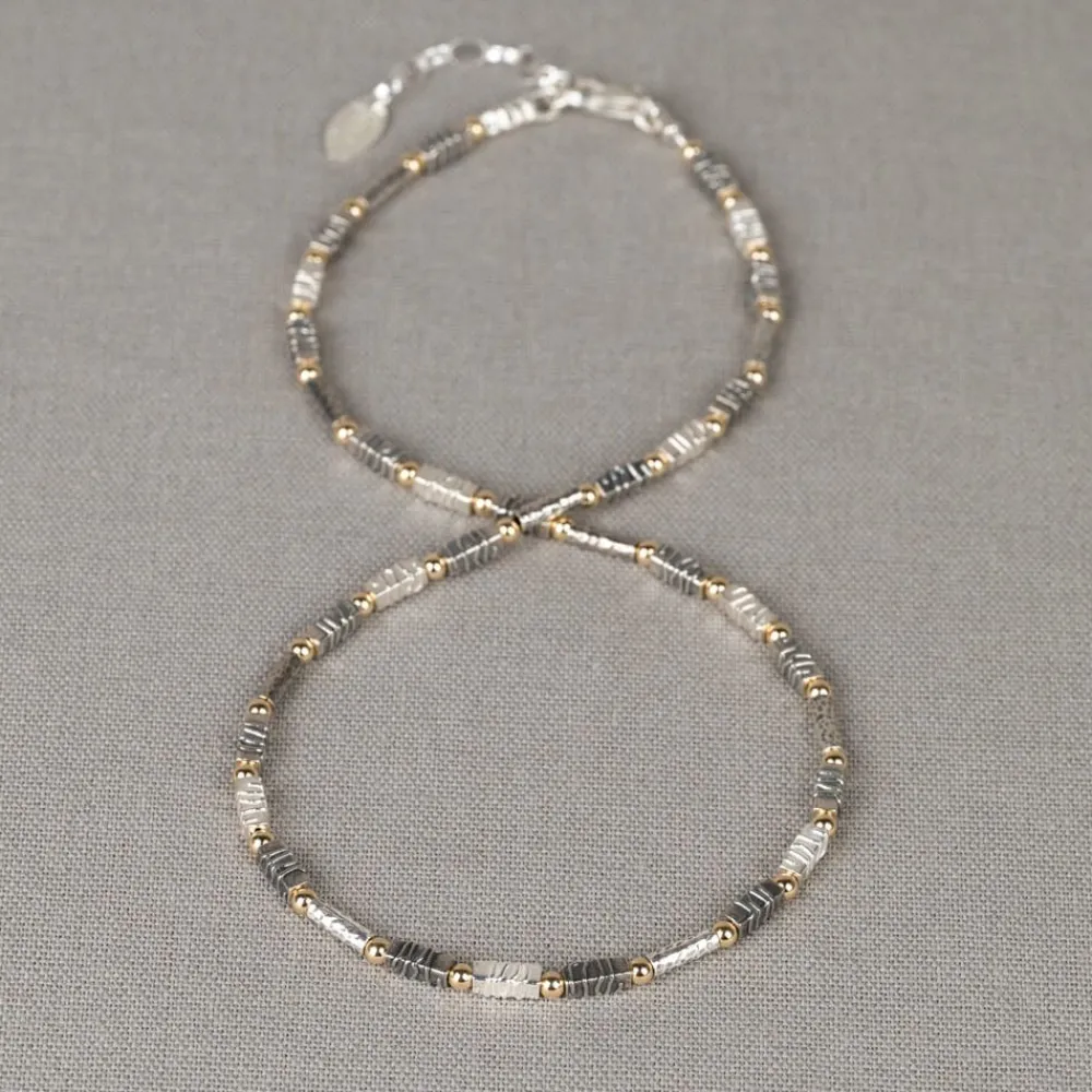 Jéh Jewels Tubes | Touch Of Gold-Kette Silber oxy/Weiß + Goldfilled