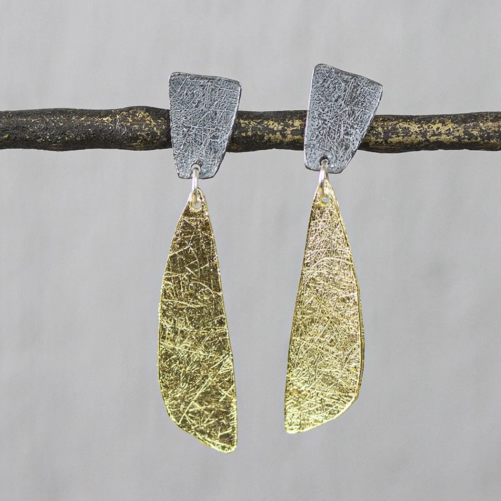 Jéh Jewels Touch Of Gold | Lang Ohrstecker-Lange Ohrstecker Silber oxy + vergoldet