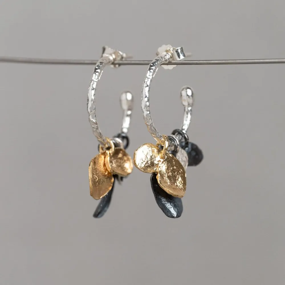 Jéh Jewels Touch Of Gold | Lang Ohrstecker-Ohrreif aus Silber, Oxy, vergoldet, Wald