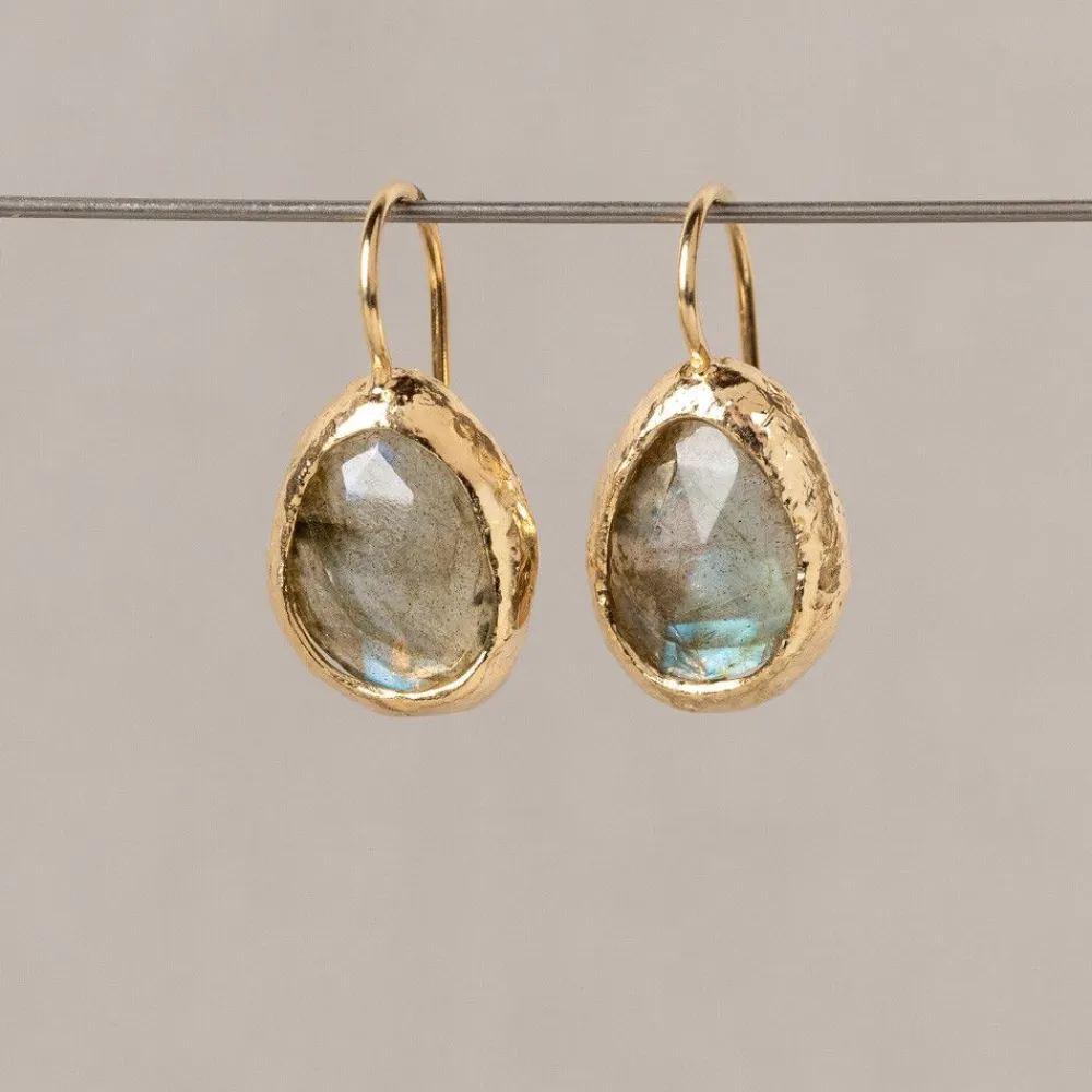 Jéh Jewels Touch Of Gold | Ohrhänger-Ohrring großer Tropfen Labradorit