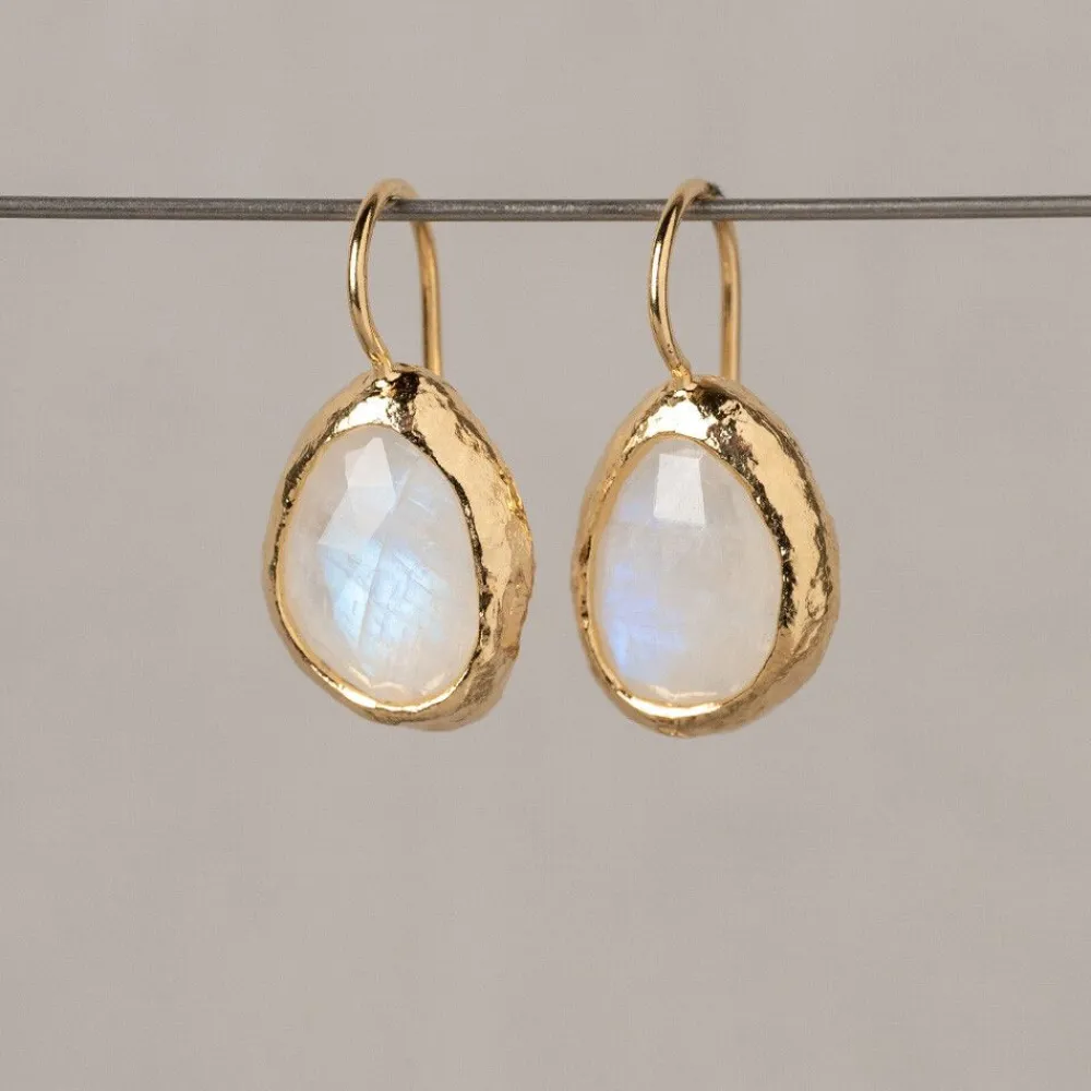 Jéh Jewels Touch Of Gold | Ohrhänger-Ohrring großer Tropfen Mondstein