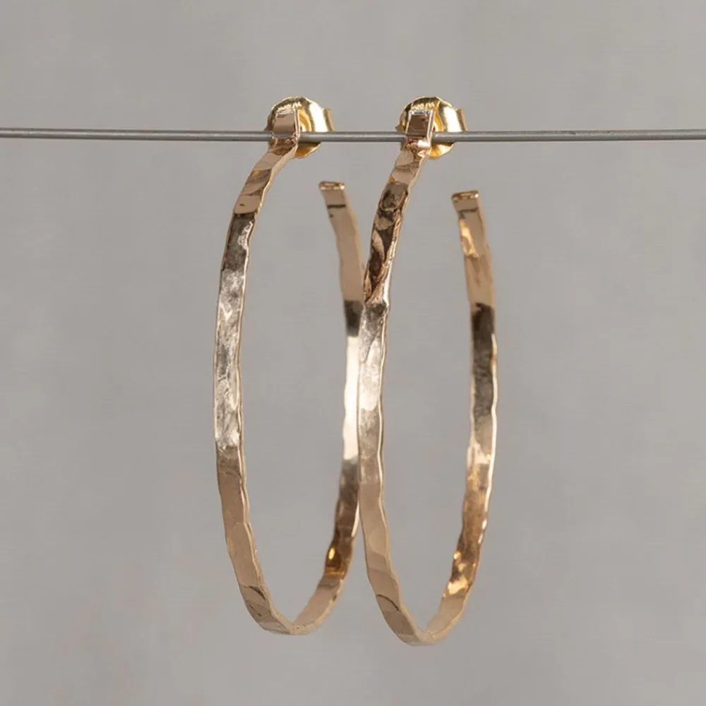 Jéh Jewels Touch Of Gold | Creool-Ohrringe Goldfilled Hammerschlag große Öse
