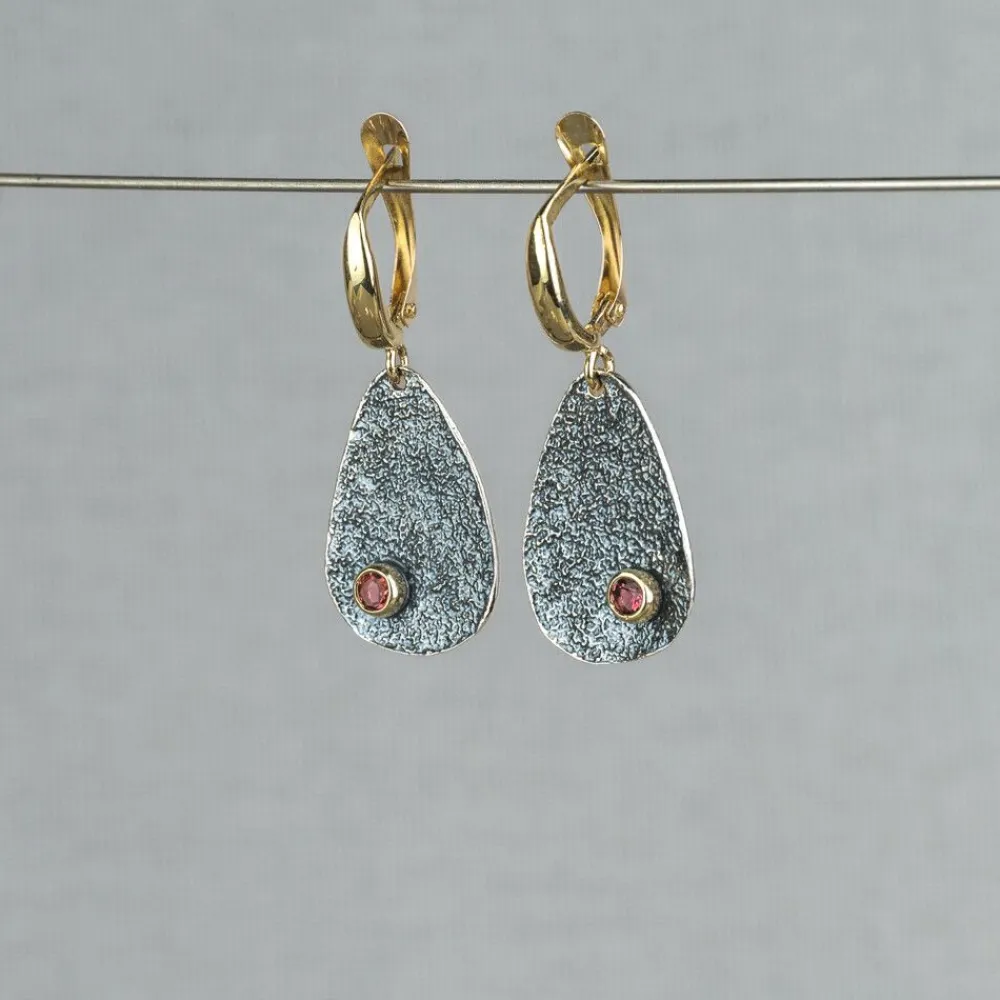 Jéh Jewels Touch Of Gold | Lang Ohrstecker-Ohrring-Tropfen Rosa Turmalin + 10 Karat