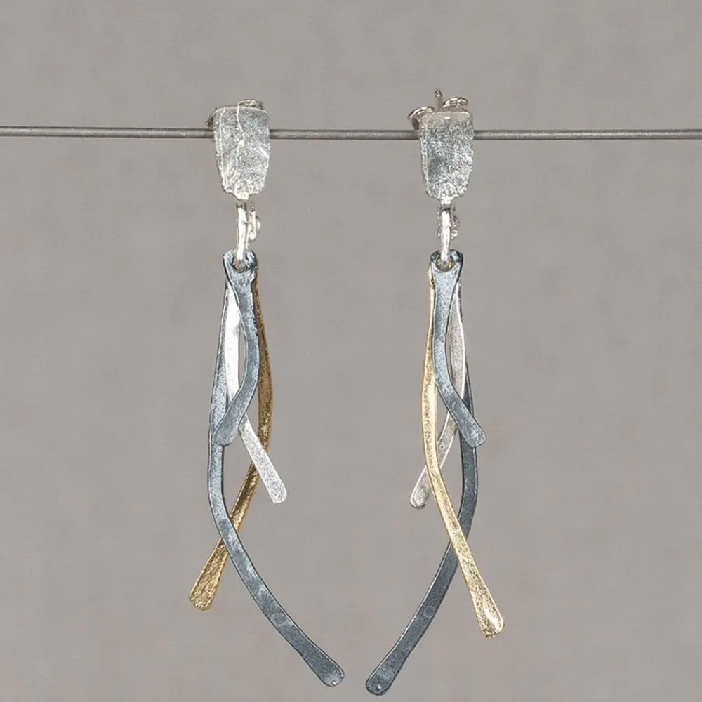 Jéh Jewels Touch Of Gold | Lang Ohrstecker-Ohrstecker Silber oxy + weiß