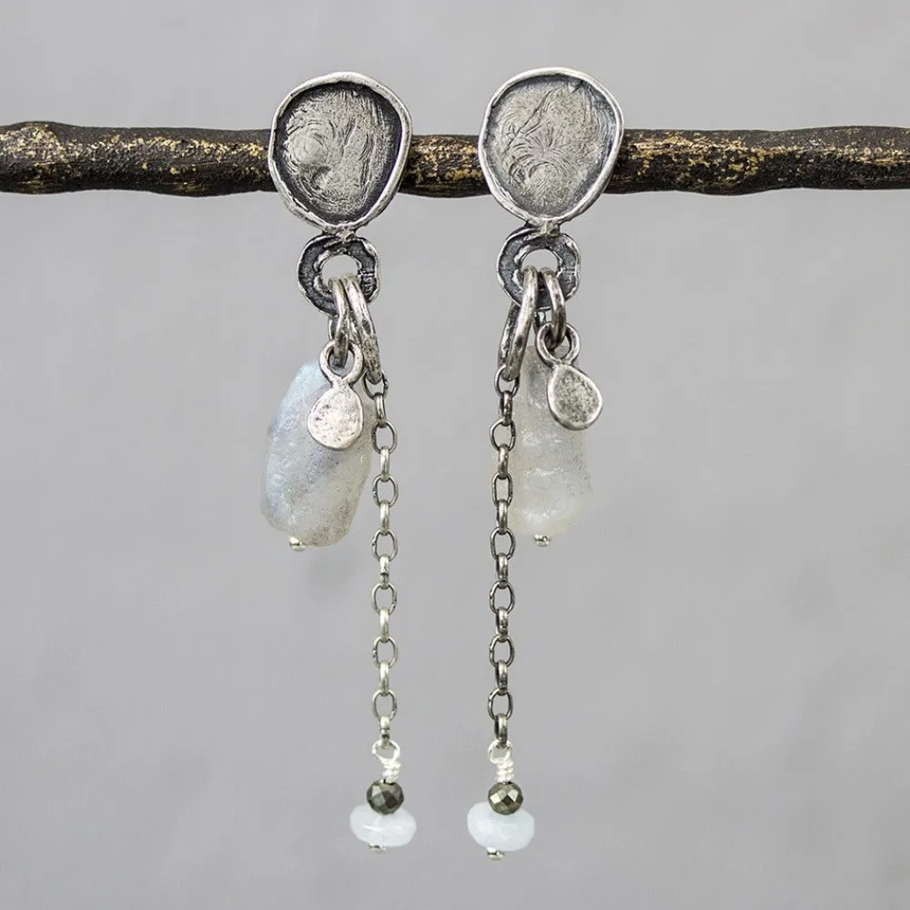 Jéh Jewels Silver | Lang Ohrstecker-Ohrstecker Silber Oxy mit Labradorit