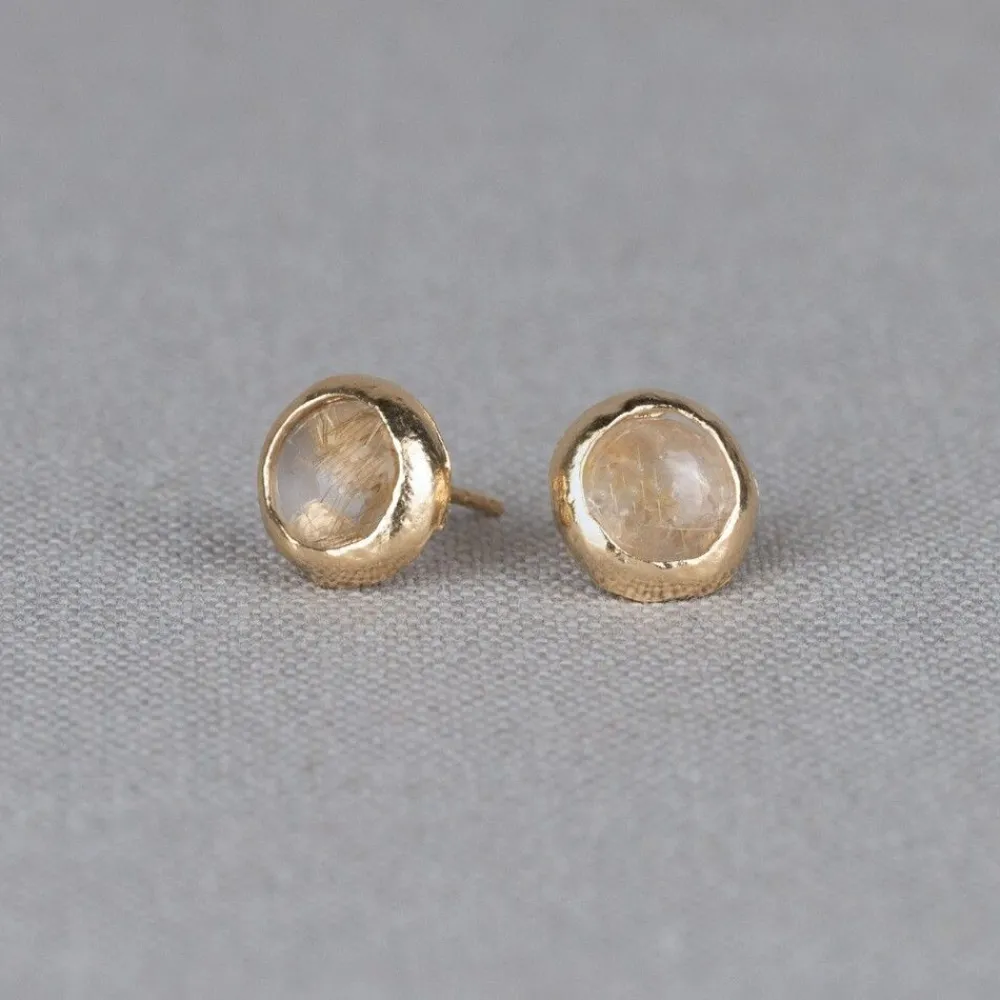 Jéh Jewels Touch Of Gold | Ohrstecker-Ohrstecker versilbert + Rutilquarz