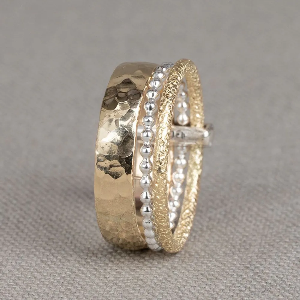 Jéh Jewels Touch Of Gold | Strapped-Ring 3 lose Träger Goldfilled + Silber