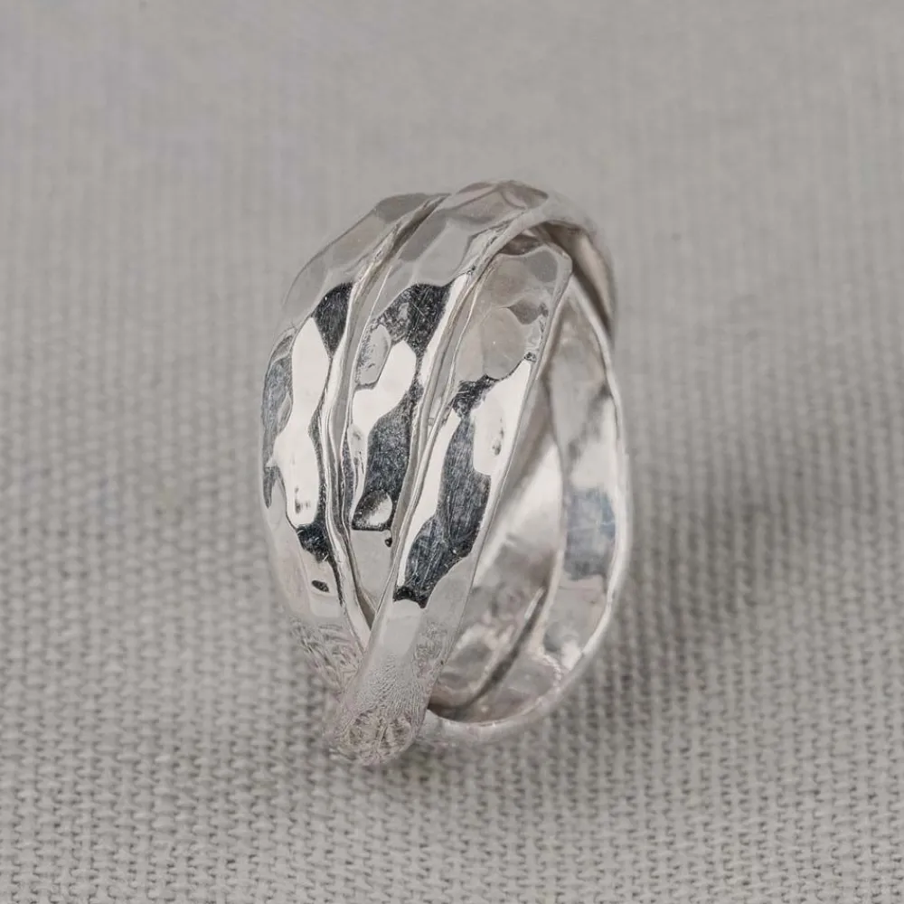 Jéh Jewels Silver-Ring 3 Riemen schmal Hammerschlag
