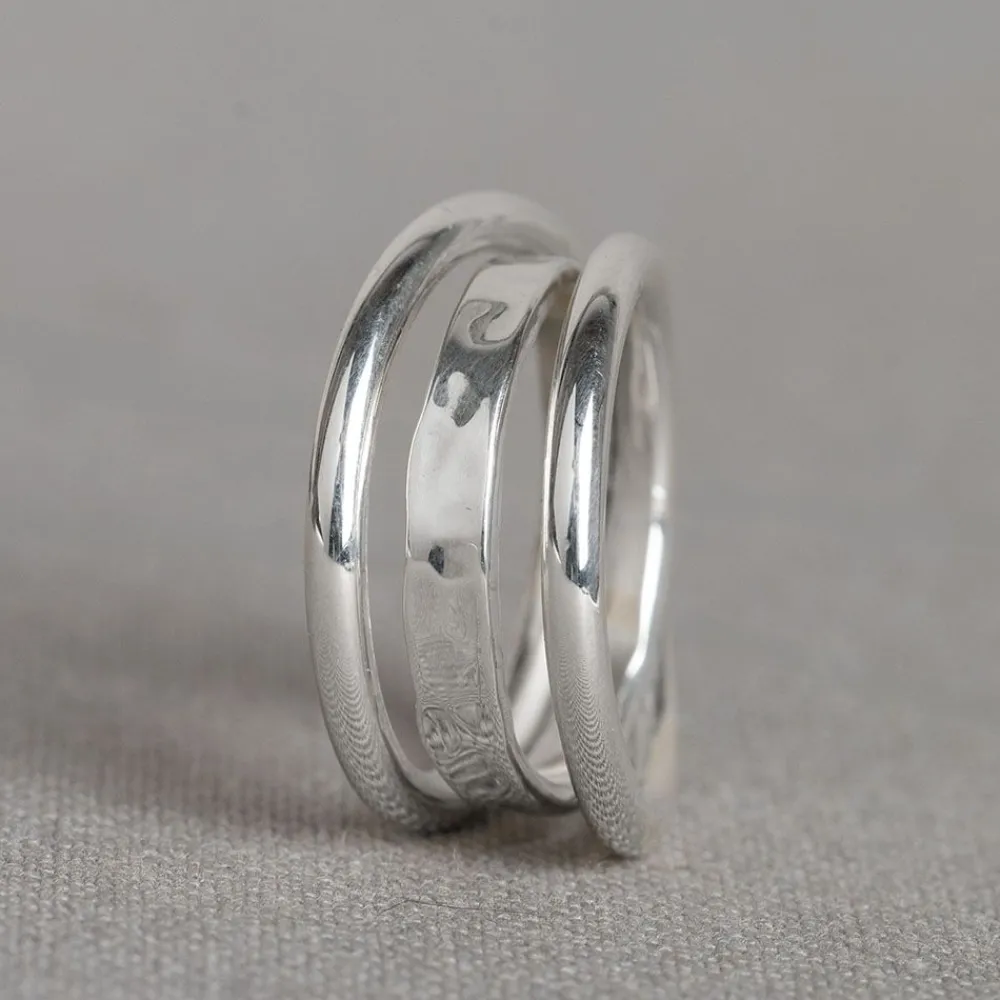 Jéh Jewels Silver-Ring Silber glatt + gehämmerte Drehung