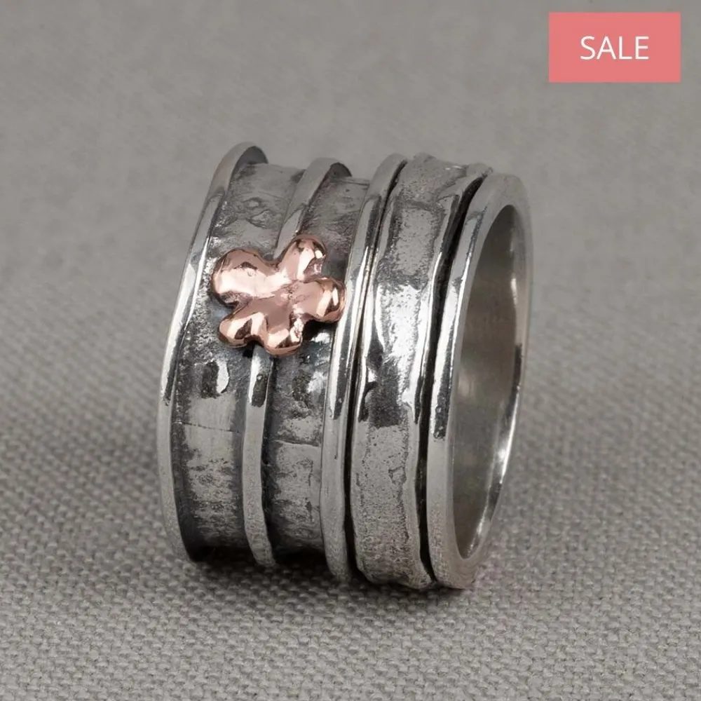 Jéh Jewels 9 Carat | Touch Of Gold-Ring silber oxy + 9 Karat rose Blume