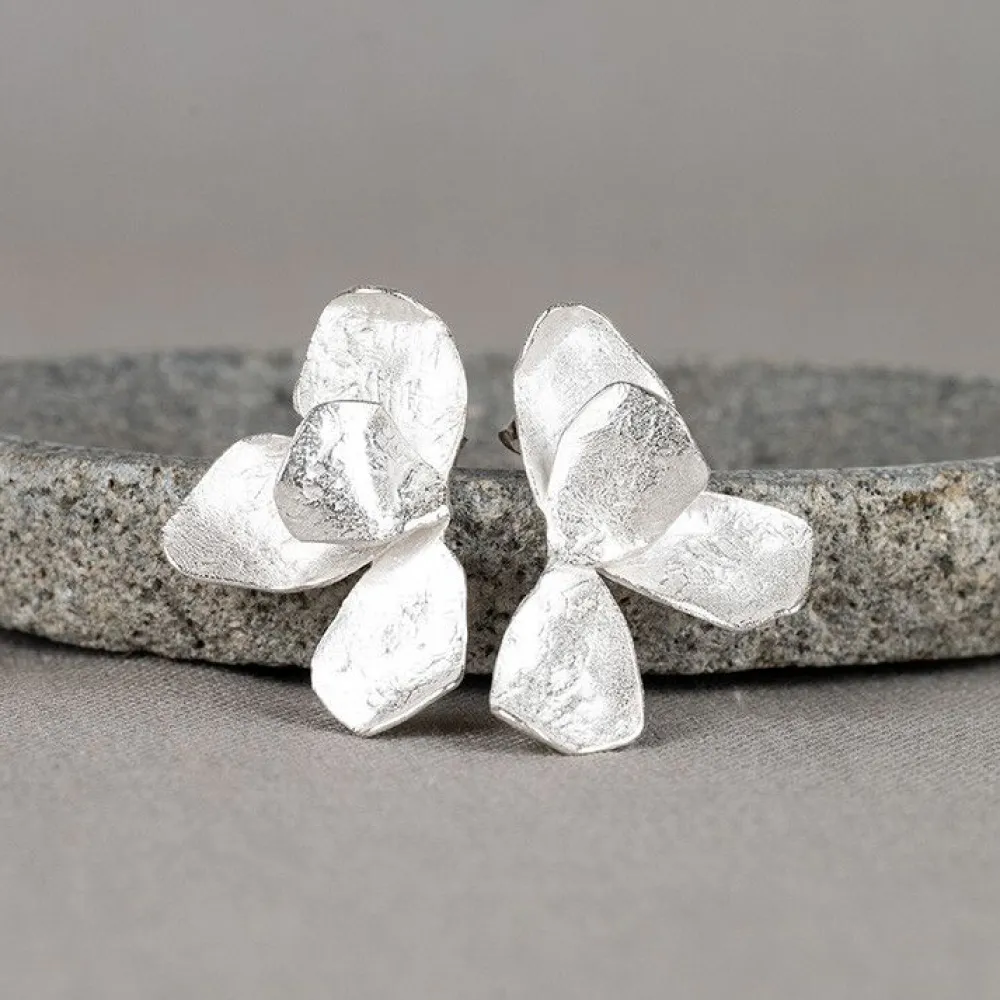 Jéh Jewels Silver | Lang Ohrstecker-Silberner Halbblumen-Ohrstecker