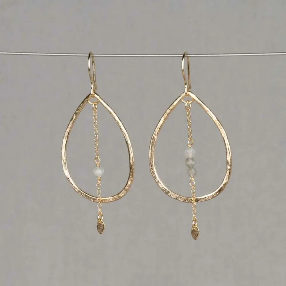 Jéh Jewels Touch Of Gold | Ohrhänger-Tropfenohrring + Pendel mit Labradorit vergoldet