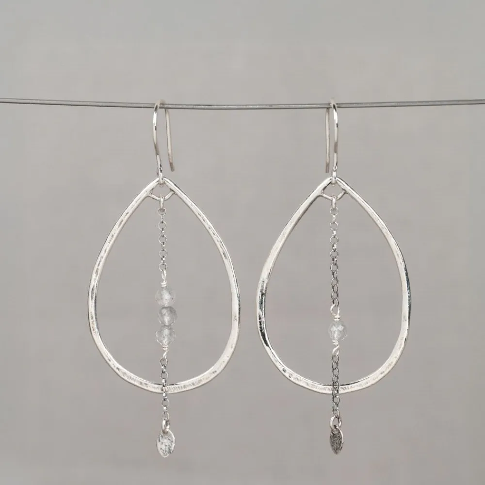Jéh Jewels Silver | Edelsteine-Tropfenohrring + Pendel mit Labradorit-Silber
